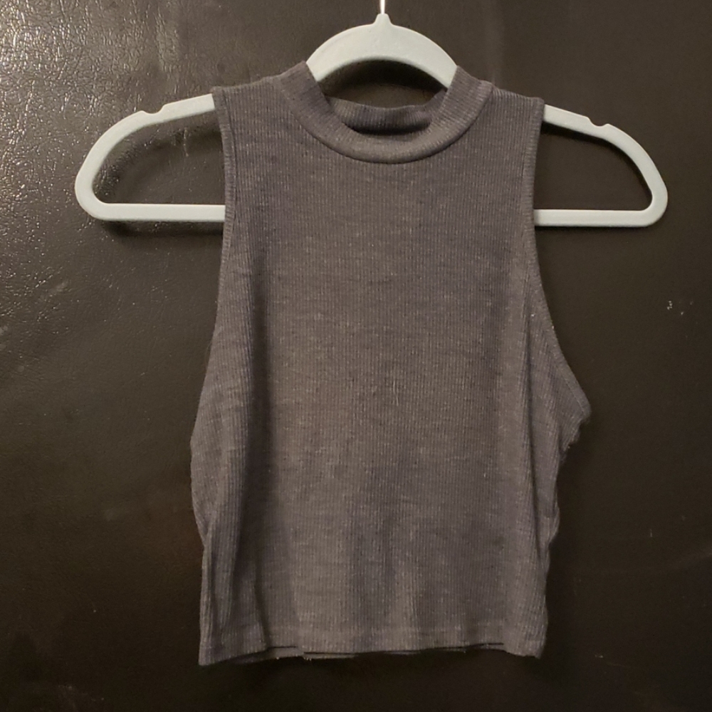 Grey Ribbed Crop Top
